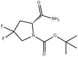 1-Pyrrolidinecarboxylic acid, 2-(aminocarbonyl)-4,4-difluoro-, 1,1-dimethylethyl ester, (2R)- Struktur