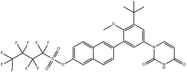 6-[3-tert-butyl-5-(2,4-dioxo-3,4-dihydropyrimidin-1(2H)-yl)-2-methoxyphenyl]-2-naphthyl 1,1,2,2,3,3,4,4,4-nonafluorobutane-1-sulfonate Struktur