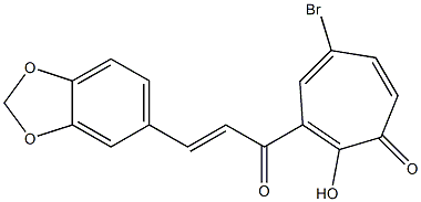 3-[3-(1,3-benzodioxol-5-yl)acryloyl]-5-bromo-2-hydroxy-2,4,6-cycloheptatrien-1-one Struktur