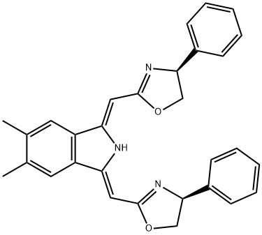 (1Z,3Z)-1,3-Bis[[(4S)-4,5-dihydro-4-phenyl-2-oxazolyl]methylene]-2,3-dihydro-5,6-dimethyl-1H-isoindole Struktur