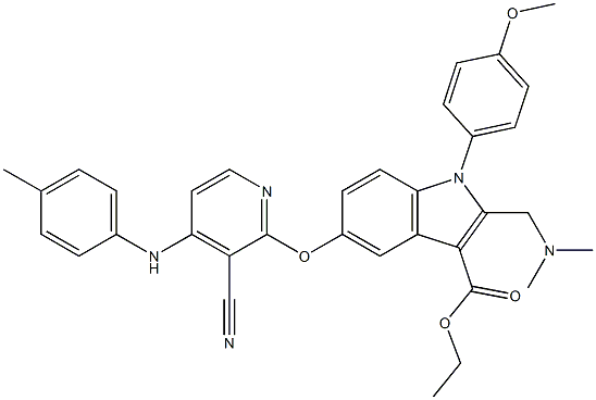 ethyl 5-{[3-cyano-4-(4-toluidino)-2-pyridinyl]oxy}-2-[(dimethylamino)methyl]-1-(4-methoxyphenyl)-1H-indole-3-carboxylate Struktur