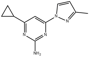 2-amino-4-(1H-3-methylpyrozol-1-yl)-6-cyclopropylpyrimidine Struktur