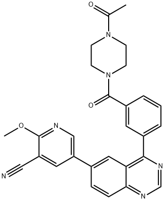 5-[4-[3-[(4-Acetyl-1-piperazinyl)carbonyl]phenyl]-6-quinazolinyl]-2-methoxy-3-pyridinecarbonitrile Struktur