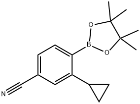 3-cyclopropyl-4-(4,4,5,5-tetramethyl-1,3,2-dioxaborolan-2-yl)benzonitrile Struktur