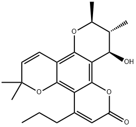 (10S,11R,12R)-12-hydroxy-6,6,10,11-tetramethyl-4-propyl-11,12-dihydro-2H,6H,10H-dipyrano[2,3-f:2',3'-h]chromen-2-one Struktur