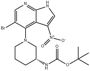 tert-butyl (R)-(1-(5-bromo-3-nitro-1H-pyrrolo[2,3-b]pyridin-4-yl)piperidin-3-yl)carbamate Struktur