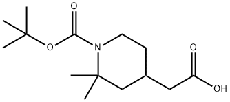 2-(1-(tert-butoxycarbonyl)-2,2-dimethylpiperidin-4-yl)acetic acid Struktur