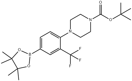 tert-butyl 4-(4-(4,4,5,5-tetramethyl-1,3,2-dioxaborolan-2-yl)-2-(trifluoromethyl)phenyl)piperazine-1-carboxylate Struktur