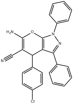 6-amino-4-(4-chlorophenyl)-1,3-diphenyl-1,4-dihydropyrano[2,3-c]pyrazole-5-carbonitrile Struktur