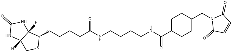 1H-Thieno[3,4-d]imidazole-4-pentanamide,N-[4-[[[4-[(2,5-dihydro-2,5-dioxo-1H-pyrrol-1-yl)methyl]cyclohexyl]carbonyl]amino]butyl]hexahydro-2-oxo-, (3aS,4S,6aR)- Struktur