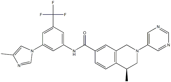 (4S)-4-methyl-N-[3-(4-methylimidazol-1-yl)-5-(trifluoromethyl)phenyl]-2-pyrimidin-5-yl-3,4-dihydro-1H-isoquinoline-7-carboxamide Struktur