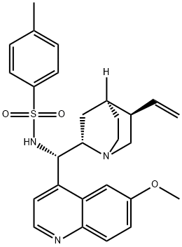 N-((1S)-(6-methoxyquinolin-4-yl)((2S,4S,5R)-5-vinylquinuclidin-2-yl)methyl)-4-methylbenzenesulfonamide Struktur