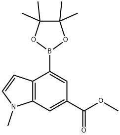 Methyl 1-methyl-4-(4,4,5,5-tetramethyl-1,3,2-dioxaborolan-2-yl)-1H-indole-6-carboxylate Struktur