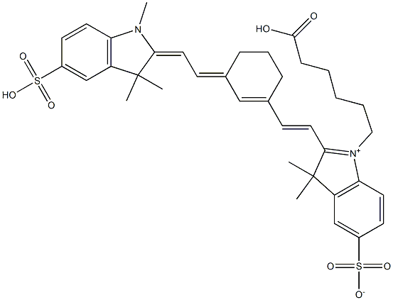 3H-Indolium, 1-(5-carboxypentyl)-2-[2-[3-[2-(1,3-dihydro-1,3,3-trimethyl-5-sulfo-2H-indol-2-ylidene)ethylidene]-1-cyclohexen-1-yl]ethenyl]-3,3-dimethyl-5-sulfo-, inner salt Struktur