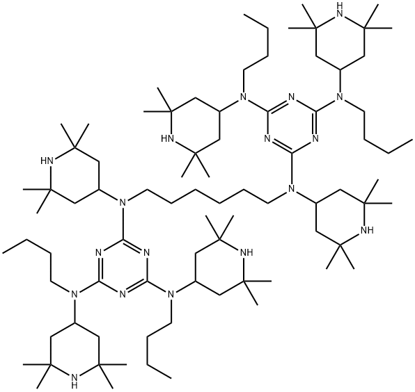 N6,N6'-hexane-1,6-diylbis[N2,N4-dibutyl-N2,N4,N6-tris(2,2,6,6-tetramethylpiperidin-4-yl)-1,3,5-triazine-2,4,6-triamine] Struktur