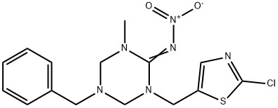 (E)-5-benzyl-1-(2-chloro-1,3-thiazol-5-ylmethyl)-3-methyl-N-nitro-1,3,5-triazinan-2-imine Struktur