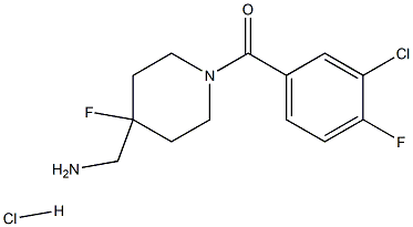 1-[1-(3-chloro-4-fluorobenzoyl)-4-fluoropiperidin-4-yl]methanamine hydrochloride Struktur