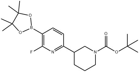 tert-butyl 3-(6-fluoro-5-(4,4,5,5-tetramethyl-1,3,2-dioxaborolan-2-yl)pyridin-2-yl)piperidine-1-carboxylate Struktur