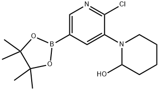 6-Chloro-5-(2-hydroxypiperidin-1-yl)pyridine-3-boronic acid pinacol ester Struktur