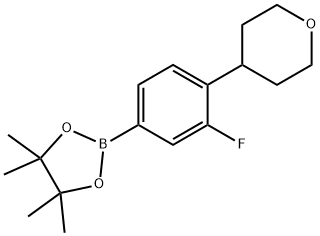 2-(3-fluoro-4-(tetrahydro-2H-pyran-4-yl)phenyl)-4,4,5,5-tetramethyl-1,3,2-dioxaborolane Struktur