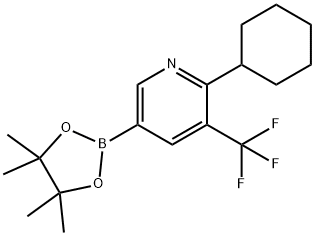 2-cyclohexyl-5-(4,4,5,5-tetramethyl-1,3,2-dioxaborolan-2-yl)-3-(trifluoromethyl)pyridine Struktur