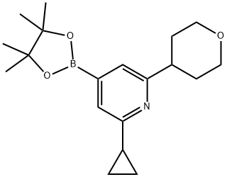 2-cyclopropyl-6-(tetrahydro-2H-pyran-4-yl)-4-(4,4,5,5-tetramethyl-1,3,2-dioxaborolan-2-yl)pyridine Struktur