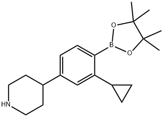 4-(3-cyclopropyl-4-(4,4,5,5-tetramethyl-1,3,2-dioxaborolan-2-yl)phenyl)piperidine Struktur