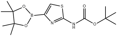 tert-butyl (4-(4,4,5,5-tetramethyl-1,3,2-dioxaborolan-2-yl)thiazol-2-yl)carbamate Struktur