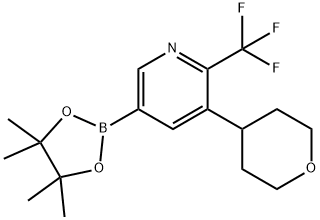 3-(tetrahydro-2H-pyran-4-yl)-5-(4,4,5,5-tetramethyl-1,3,2-dioxaborolan-2-yl)-2-(trifluoromethyl)pyridine Struktur