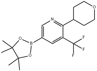 2-(tetrahydro-2H-pyran-4-yl)-5-(4,4,5,5-tetramethyl-1,3,2-dioxaborolan-2-yl)-3-(trifluoromethyl)pyridine Struktur