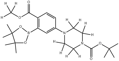 tert-butyl 4-(4-((methoxy-d3)carbonyl)-3-(4,4,5,5-tetramethyl-1,3,2-dioxaborolan-2-yl)phenyl)piperazine-1-carboxylate-2,2,3,3,5,5,6,6-d8 Struktur