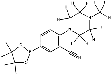 2-(4-(methyl-d3)piperazin-1-yl-2,2,3,3,5,5,6,6-d8)-5-(4,4,5,5-tetramethyl-1,3,2-dioxaborolan-2-yl)benzonitrile Struktur