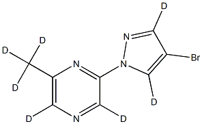 2-(4-bromo-1H-pyrazol-1-yl-3,5-d2)-6-(methyl-d3)pyrazine-3,5-d2 Struktur