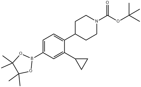 tert-butyl 4-(2-cyclopropyl-4-(4,4,5,5-tetramethyl-1,3,2-dioxaborolan-2-yl)phenyl)piperidine-1-carboxylate Struktur