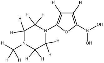 (5-(4-(methyl-d3)piperazin-1-yl-2,2,3,3,5,5,6,6-d8)furan-2-yl-3,4-d2)boronic acid Struktur