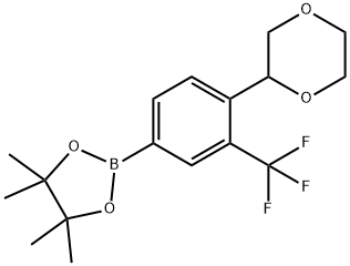 2-(4-(1,4-dioxan-2-yl)-3-(trifluoromethyl)phenyl)-4,4,5,5-tetramethyl-1,3,2-dioxaborolane Struktur