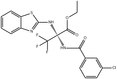 ethyl 2-(1,3-benzothiazol-2-ylamino)-2-[(3-chlorobenzoyl)amino]-3,3,3-trifluoropropanoate Struktur