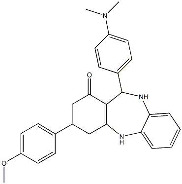 11-[4-(dimethylamino)phenyl]-3-(4-methoxyphenyl)-2,3,4,5,10,11-hexahydro-1H-dibenzo[b,e][1,4]diazepin-1-one Struktur