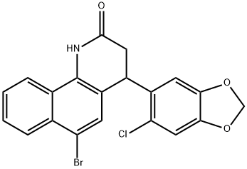 6-bromo-4-(6-chloro-1,3-benzodioxol-5-yl)-3,4-dihydrobenzo[h]quinolin-2(1H)-one Struktur