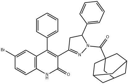 3-[1-(1-adamantylcarbonyl)-5-phenyl-4,5-dihydro-1H-pyrazol-3-yl]-6-bromo-4-phenyl-2(1H)-quinolinone Struktur