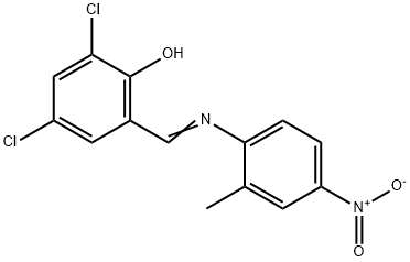 2,4-dichloro-6-{[(2-methyl-4-nitrophenyl)imino]methyl}phenol Struktur