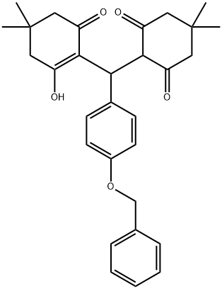 2-[[4-(benzyloxy)phenyl](2-hydroxy-4,4-dimethyl-6-oxo-1-cyclohexen-1-yl)methyl]-5,5-dimethyl-1,3-cyclohexanedione Struktur