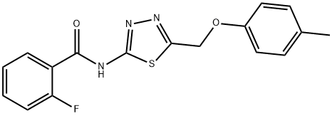 2-fluoro-N-{5-[(4-methylphenoxy)methyl]-1,3,4-thiadiazol-2-yl}benzamide Struktur