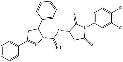 1-(3,4-dichlorophenyl)-2,5-dioxo-3-pyrrolidinyl 3,5-diphenyl-4,5-dihydro-1H-pyrazole-1-carbimidothioate Struktur