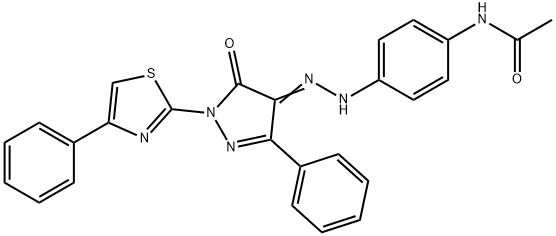 N-(4-{2-[5-oxo-3-phenyl-1-(4-phenyl-1,3-thiazol-2-yl)-1,5-dihydro-4H-pyrazol-4-ylidene]hydrazino}phenyl)acetamide Struktur