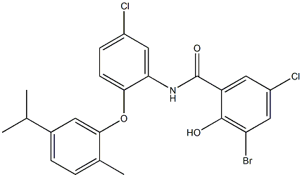 3-bromo-5-chloro-N-[5-chloro-2-(5-isopropyl-2-methylphenoxy)phenyl]-2-hydroxybenzamide Struktur