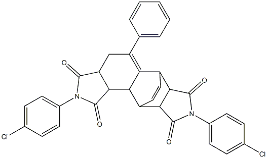 5,14-bis(4-chlorophenyl)-9-phenyl-5,14-diazapentacyclo[9.5.2.0~2,10~.0~3,7~.0~12,16~]octadeca-9,17-diene-4,6,13,15-tetrone Struktur