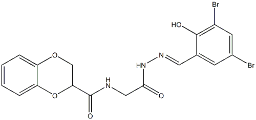 N-{2-[2-(3,5-dibromo-2-hydroxybenzylidene)hydrazino]-2-oxoethyl}-2,3-dihydro-1,4-benzodioxine-2-carboxamide Struktur