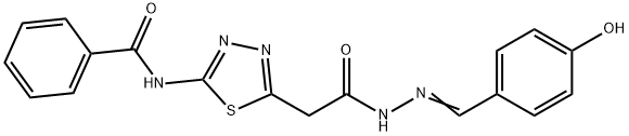 N-(5-{2-[2-(4-hydroxybenzylidene)hydrazino]-2-oxoethyl}-1,3,4-thiadiazol-2-yl)benzamide Struktur