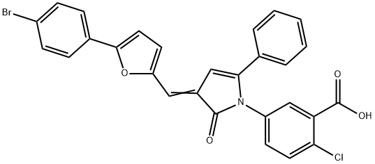 5-(3-{[5-(4-bromophenyl)-2-furyl]methylene}-2-oxo-5-phenyl-2,3-dihydro-1H-pyrrol-1-yl)-2-chlorobenzoic acid Struktur